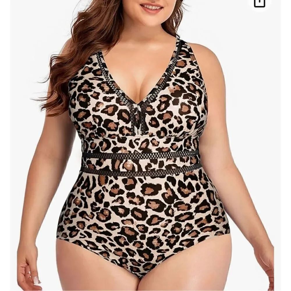 Daci Women Plus Size One Piece Swimsuits Sexy V Neck Backless Bathing Suit